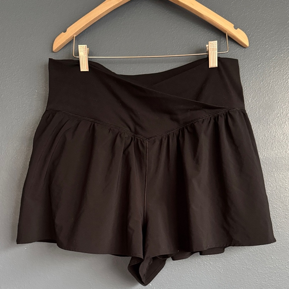 aerie Black Athletic Shorts with Flowy Skort Style